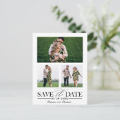 ウェディングスタイリッシュ日付3フォトコラージュを保存 ポストカード (スタンド正面)