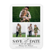 ウェディングスタイリッシュ日付3フォトコラージュを保存 マグネット (縦)