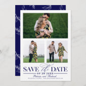 ウェディングスタイリッシュ日付3フォトコラージュを保存 招待状 (正面/裏面)