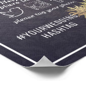 ウェディングスナップ ハッシュタグ シック ゴールド パイナップル ネイビーブルー ポスター (角)