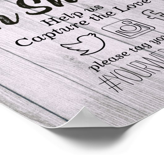 ウェディングスナップ ハッシュタグ ライト ライラックひまわり ウッド ポスター (角)