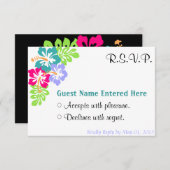 ウェディングセット - ハイビスカス青い花 出欠カード (正面/裏面)