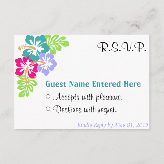 ウェディングセット - ハイビスカス青い花 出欠カード (正面)