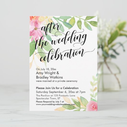 ウェディングセレブレーションのあとの水彩の花 招待状 (スタンド正面)