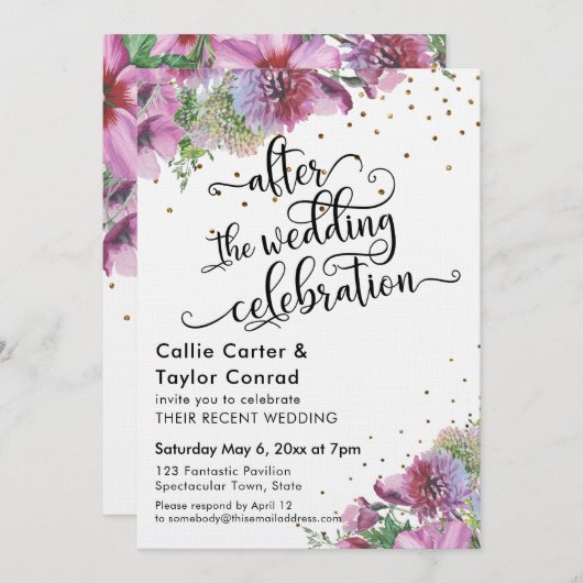 ウェディングセレブレーション後のワイルドフラワーのコンフェッティ 招待状 (正面/裏面)
