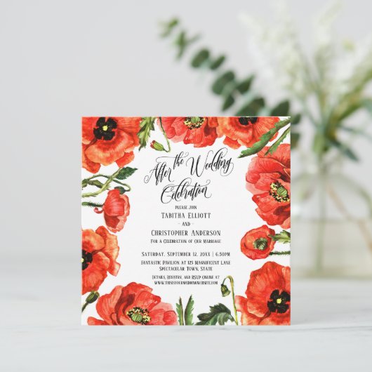 ウェディングセレブレーション後の赤いポピーの花輪 招待状 (スタンド正面)