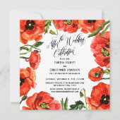 ウェディングセレブレーション後の赤いポピーの花輪 招待状 (正面)