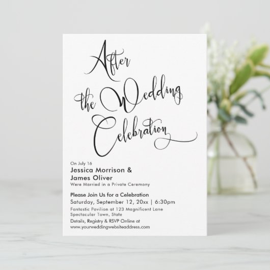 ウェディングセレブレーション後の ブラック&ホワイト スクリプト 招待状 (スタンド正面)