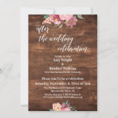 ウェディングセレモニー後のピンクの花のラスティックスタイル 招待状 (正面)