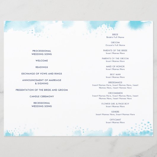 ウェディングセレモニー　手描きターコイズブルーの水彩 (裏面)