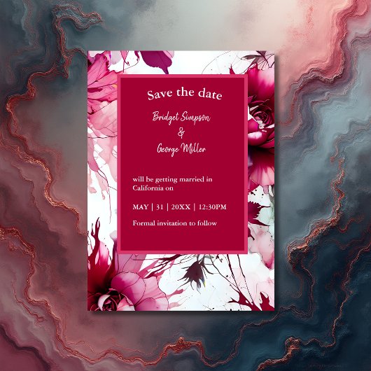 ウェディングセーフザデートカード - 抽象的なピンクの花模様