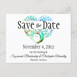 ウェディングセーブザデートアクアブルーツリーカスタムハート  案内ポストカード