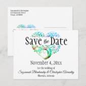 ウェディングセーブザデートアクアブルーツリーカスタムハート  案内ポストカード (正面/裏面)