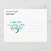 ウェディングセーブザデートアクアブルーツリーカスタムハート  案内ポストカード (裏面)