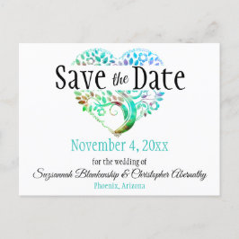 ウェディングセーブザデートアクアブルーツリーカスタムハート  案内ポストカード