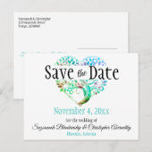 ウェディングセーブザデートアクアブルーツリーカスタムハート  案内ポストカード (正面/裏面)