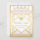 ウェディングセーブザデート、グレートギャツビー、ホワイトゴールドピンク 招待状 (正面)
