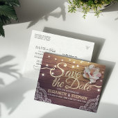 ウェディングセーブ日付シックなフローラライトウッドレース 案内ポストカード