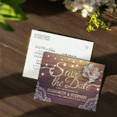 ウェディングセーブ日付シックなフローラライトウッドレース 案内ポストカード