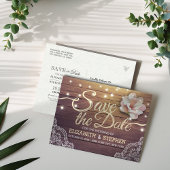 ウェディングセーブ日付シックなフローラライトウッドレース 案内ポストカード