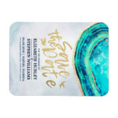 ウェディングセーブ日付水の色のティール（緑がかった色）&金ゴールドゲート マグネット (横)