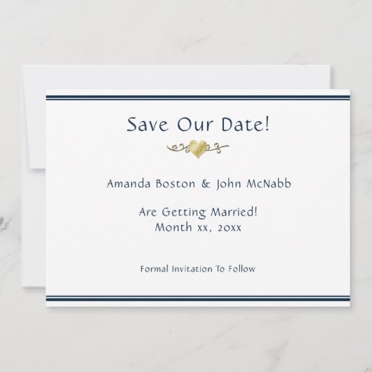 ウェディングセーブ日付海軍金ゴールド婚約カード セーブザデート (裏面)