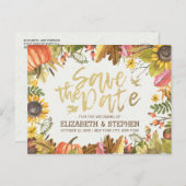 ウェディングセーブ日付秋の紅葉カボチャ 案内ポストカード (正面/裏面)