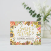 ウェディングセーブ日付秋の紅葉カボチャ 案内ポストカード (スタンド正面)