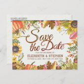ウェディングセーブ日付秋の紅葉カボチャA 案内ポストカード (正面/裏面)