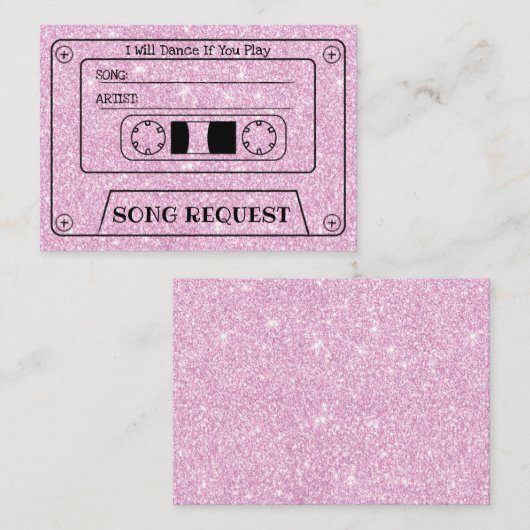 ウェディングソングリクエスト モダン ピンク カセット インサート エンクロージャーカード (正面/裏面)