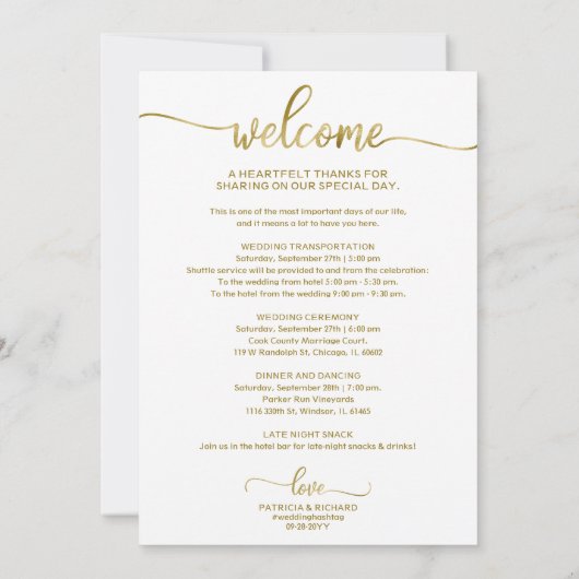 ウェディングタイムライン 招待状 - アイコン ウェディング ウェルカム (裏面)