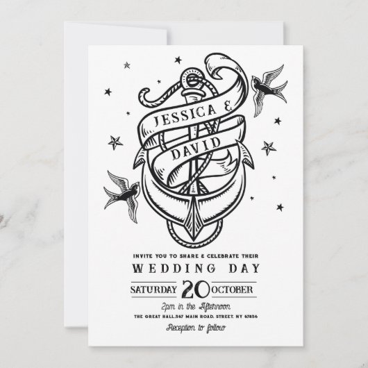 ウェディングタトゥー トラディショナル ロック アンカー ダヴス 招待状 (正面)