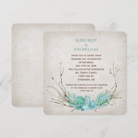 ウェディングツイグブーケのテクスチャ 招待状 (正面/裏面)