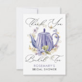 ウェディングティーパープルフラワーブライダルシャワー手書き サンキューカード (正面)
