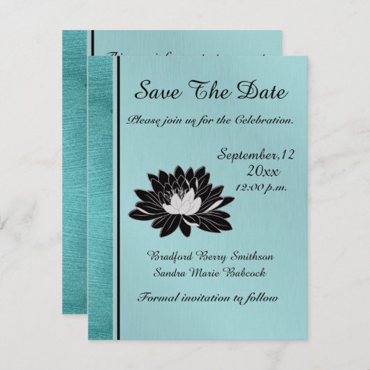 ウェディングティールブラシメタル、ブラックフローラ セーブザデート (正面/裏面)