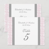 ウェディングテーブルナンバーカード ピンク グレー ダマスク ポストカード (正面/裏面)