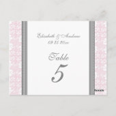 ウェディングテーブルナンバーカード ピンク グレー ダマスク ポストカード (裏面)