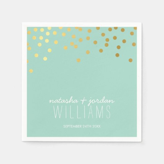 ウェディングテーブル装飾 かわいい コンフェッティ スポット ゴールド ミントグリーン スタンダードカクテルナプキン (正面)