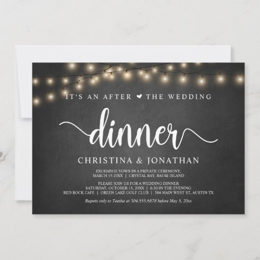 ウェディングディナー後のお知らせカード, 秘密結婚のお知らせ 招待状 (正面)