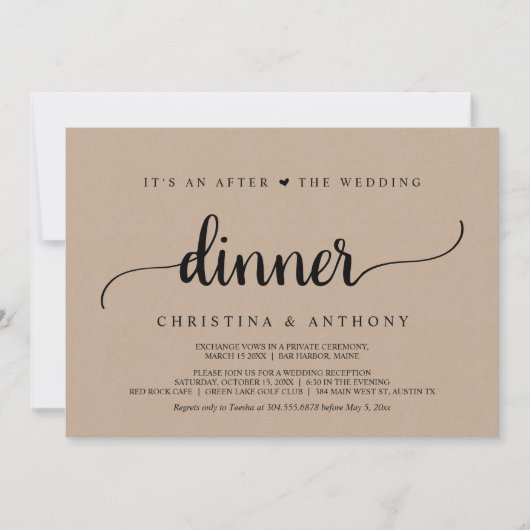 ウェディングディナー後のラスティッククラフト挙式 招待状 (正面)