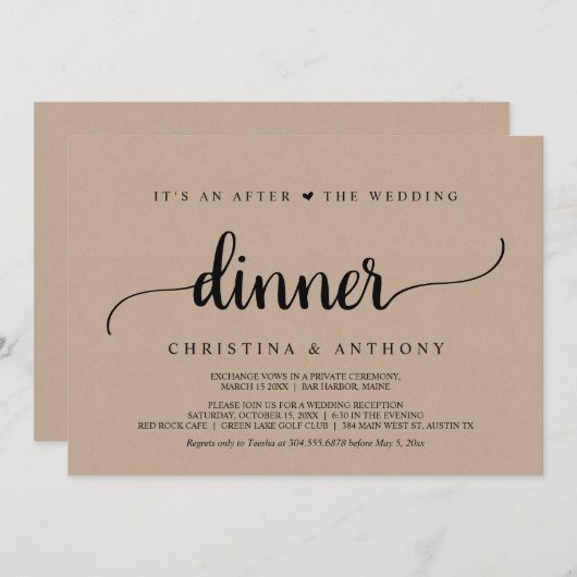 ウェディングディナー後のラスティッククラフト挙式 招待状 (正面/裏面)