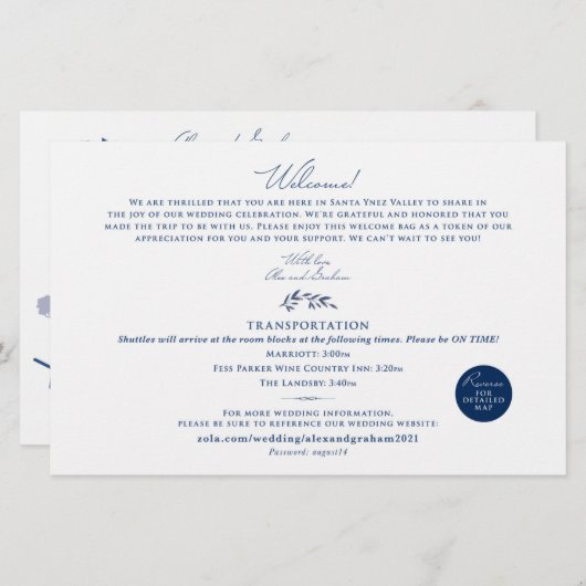 ウェディングデイウェルカムマップカード – Alex用 (正面/裏面)