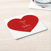 ウェディングデイコースターロマンチック赤いハート スクエアペーパーコースター (アングル)