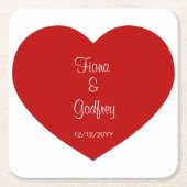 ウェディングデイコースターロマンチック赤いハート スクエアペーパーコースター (正面)