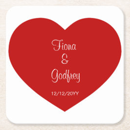 ウェディングデイコースターロマンチック赤いハート スクエアペーパーコースター