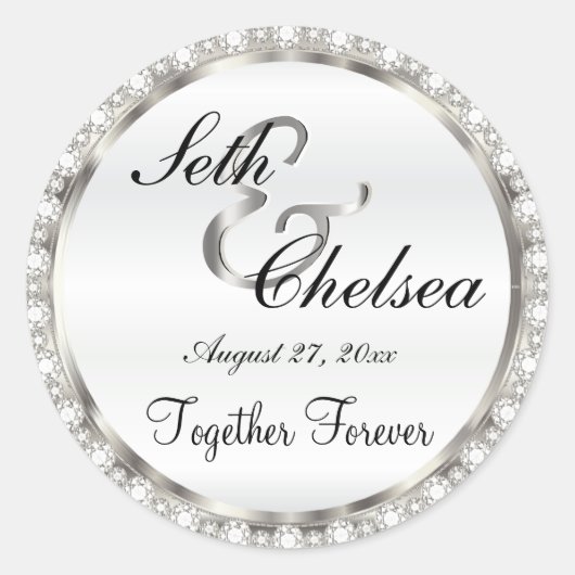 ウェディングデイシルバーとホワイトサテン&ダイヤフェイクモンド ラウンドシール (正面)