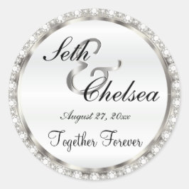 ウェディングデイシルバーとホワイトサテン&ダイヤフェイクモンド ラウンドシール