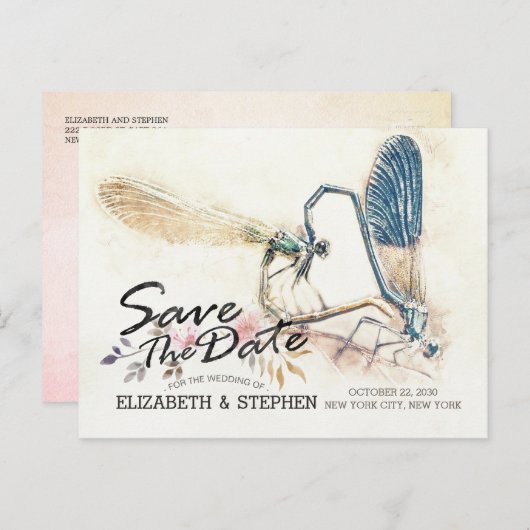 ウェディングデイトドラゴンフライ交配愛ハートを保存 案内ポストカード (正面/裏面)