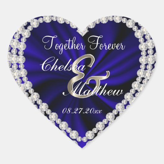 ウェディングデイネイビーブルーサテン |カスタマイズ ハートシール (正面)