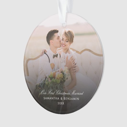 ウェディングデイフォトスクリプトカップルの休日 オーナメント (正面)